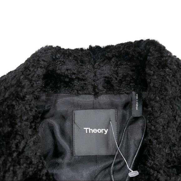 Theory Slim Moto Zip Jacket in Black Embossed Faux Fur Size 0 NWT - Picture 15 of 16